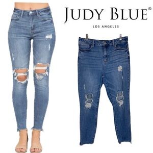 Judy Blue Skinny Fit Blue Jeans Stretch Distressed Raw Hem Style JB8884 Size 16W